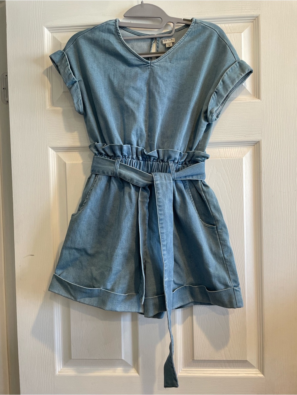 Habitual Light Blue Denim Kids Romper with Belt
